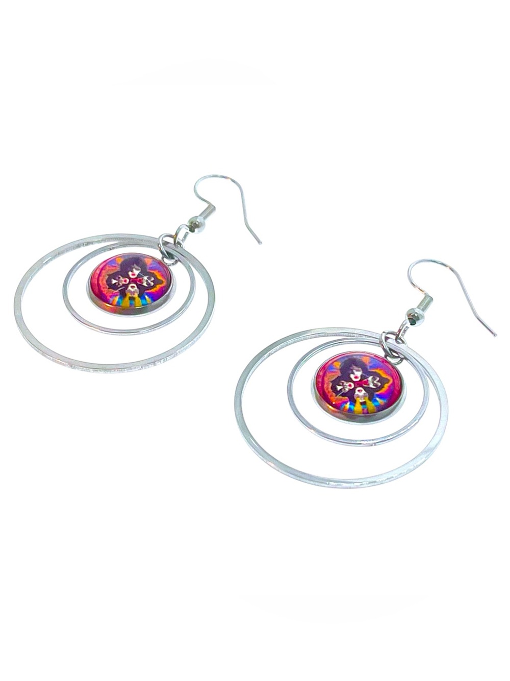 KISS Inspired Red Hoop Dangle Earrings Classic Rock Music Hippie Boho Jewelry